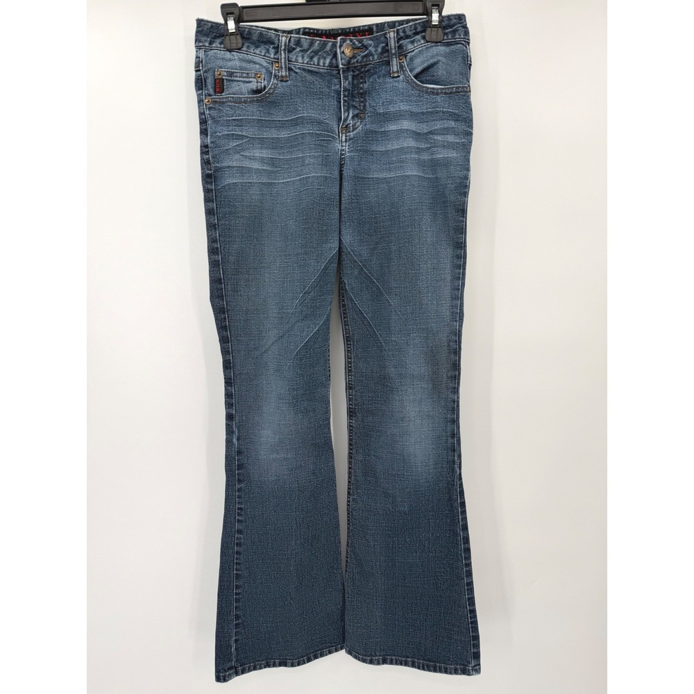Mudd Jeans Women 7 Blue Mudd Yo Flare Bootcut Medium Wash Whiskered Denim 4G3698